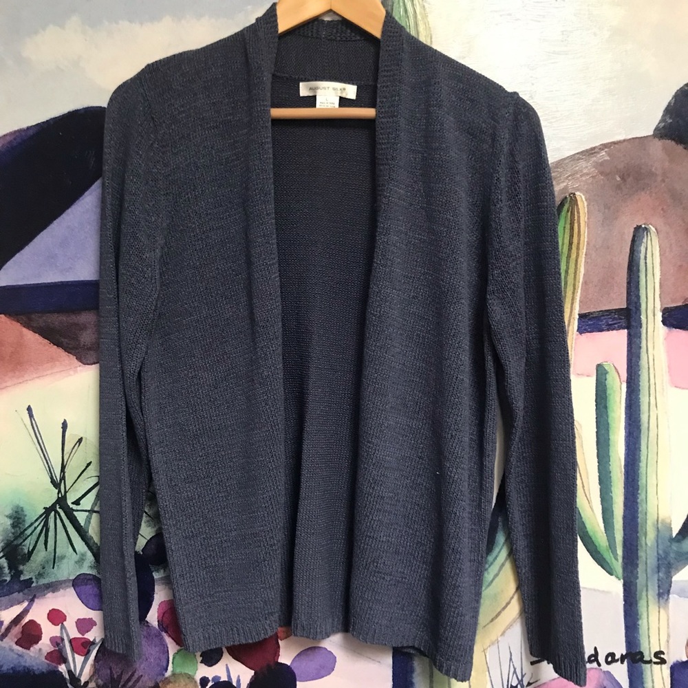 Large August silk navy blue cardigan